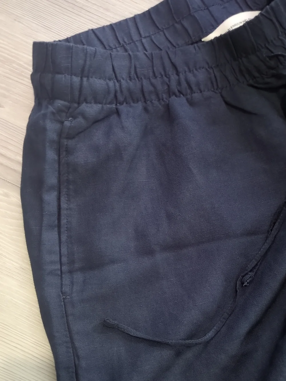 H&M Linen Blend Wide Leg Pull On Pants Blue Medium Elastic Waist Pockets